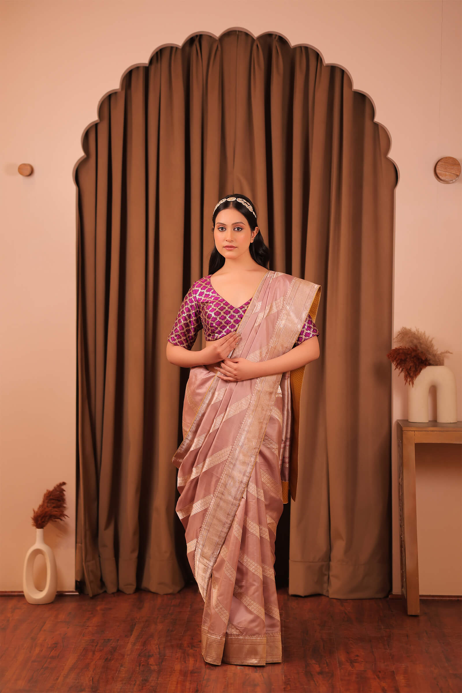 Peach Handloom Katan Silk Banarasi Saree