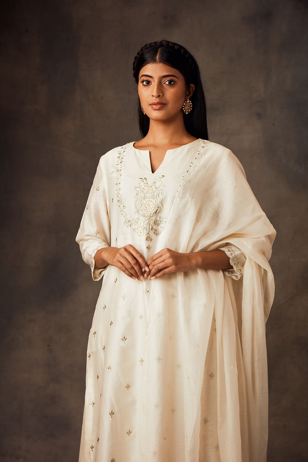 White Kurta Pants Dupatta