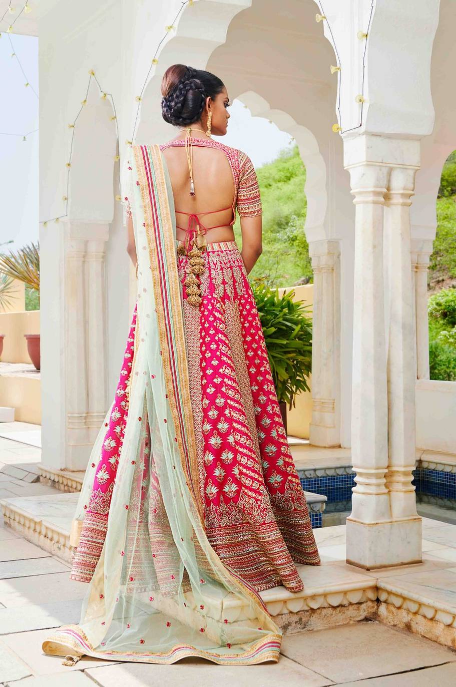 Fuchsia Raw Silk Bridal Lehenga Set