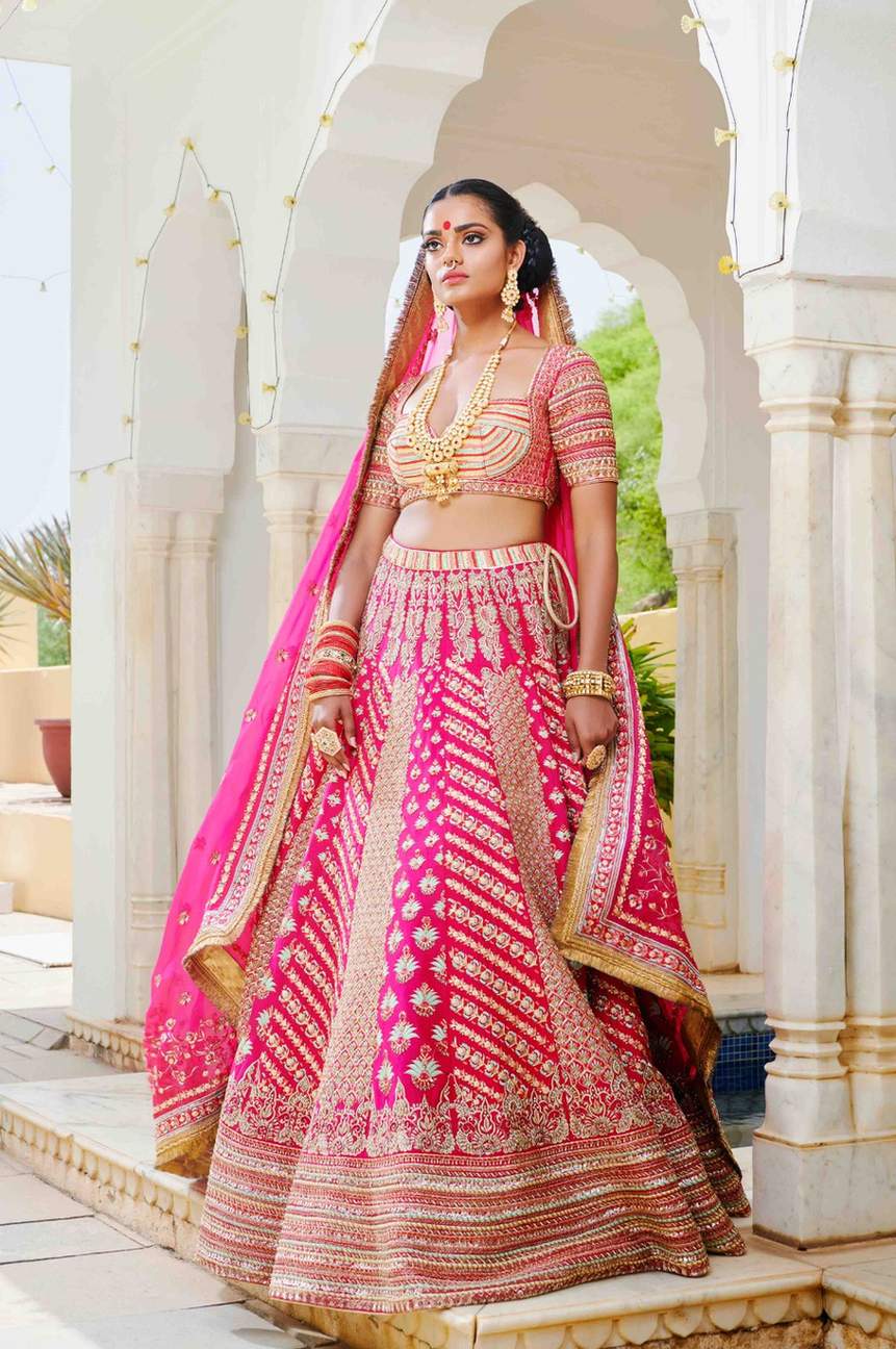 Fuchsia Raw Silk Bridal Lehenga Set