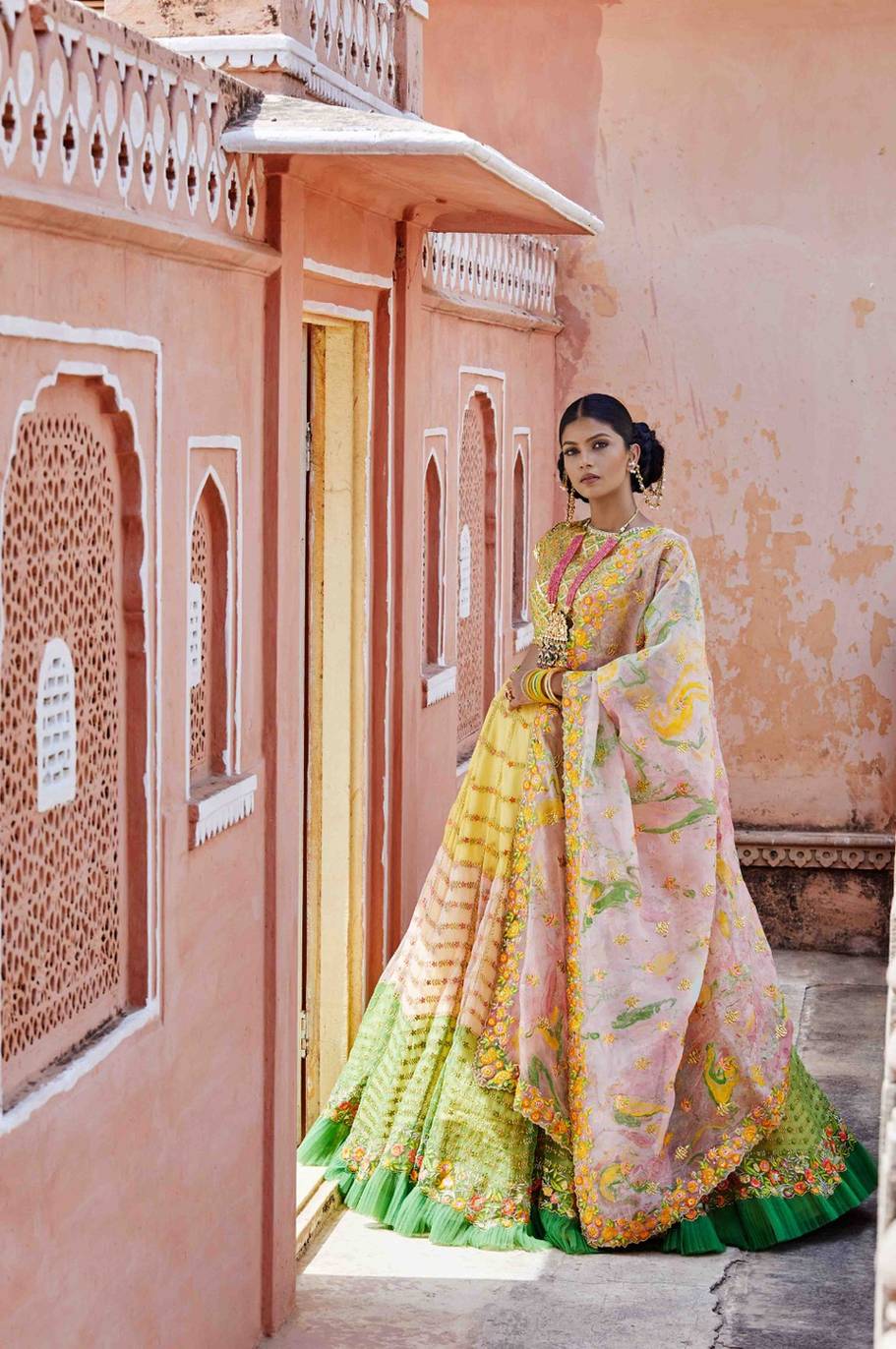 Lehenga Skirt With Contrast Blouse And Dupatta