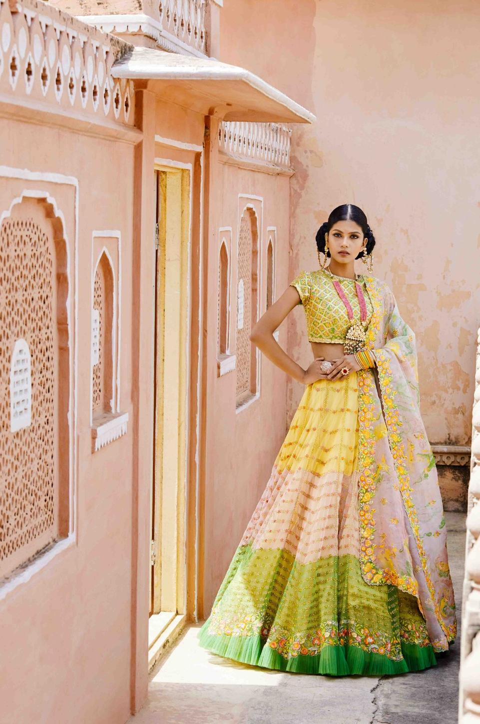 Lehenga Skirt With Contrast Blouse And Dupatta
