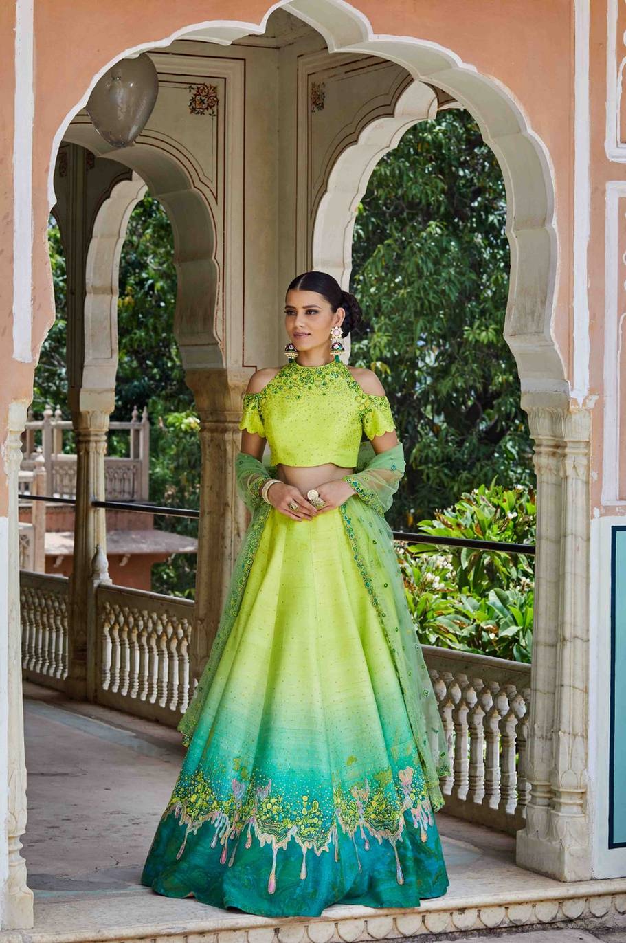 Raw Silk Hand Painted Lehenga Set