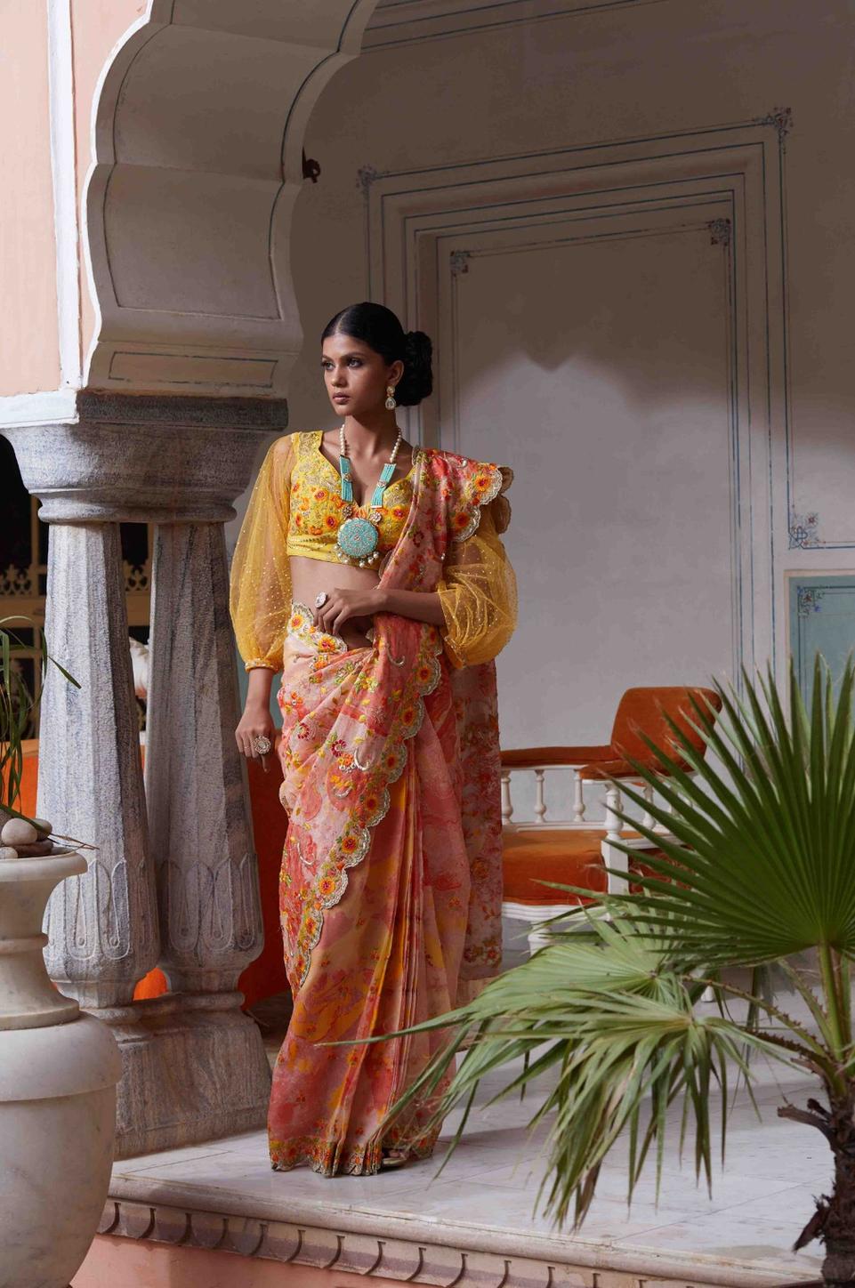 Printed Saree With Embroidered Blouse