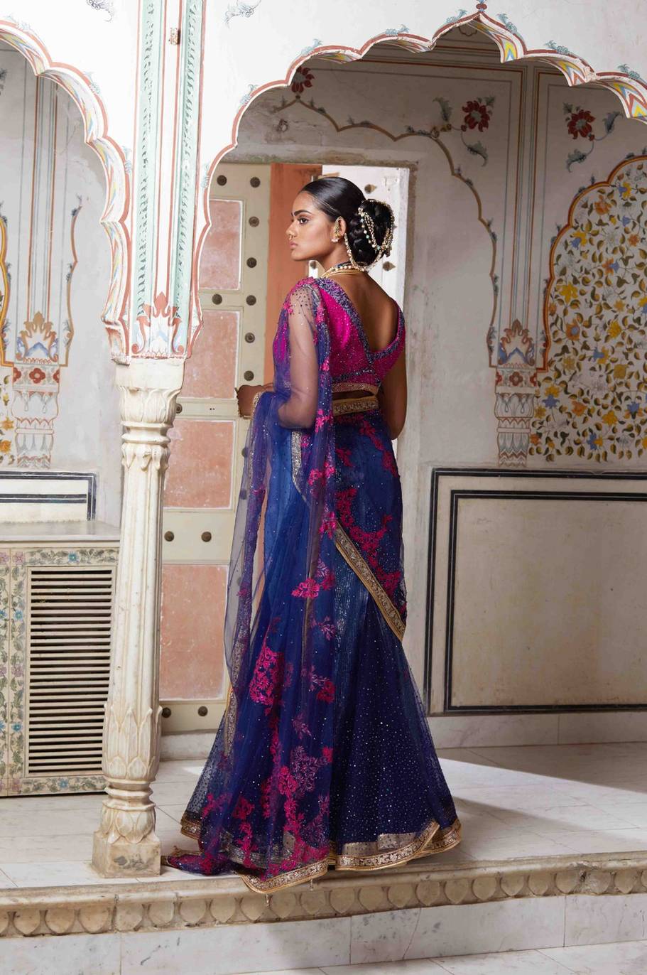 Navy Color Saree & Pink Blouse