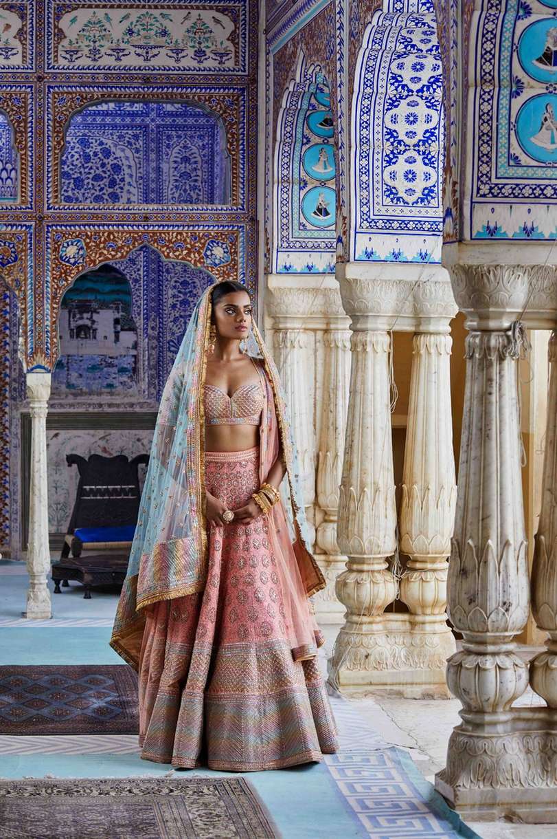 Peach Raw Silk Bridal Lehenga Set