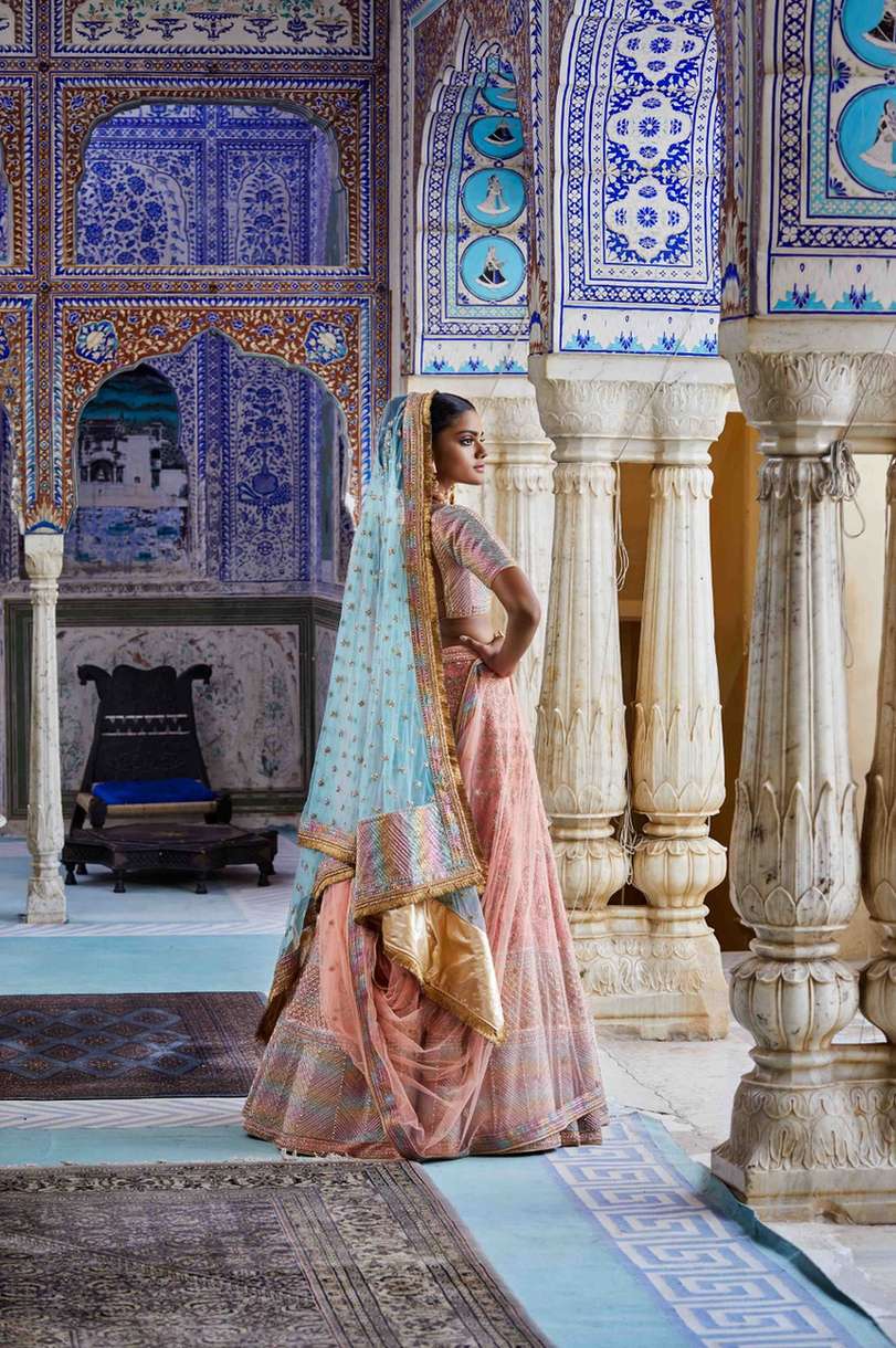 Peach Raw Silk Bridal Lehenga Set
