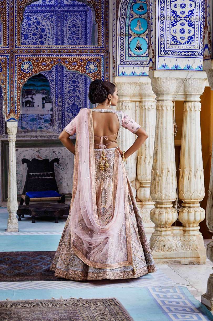 Blush Pink Raw Silk Bridal Lehenga Set
