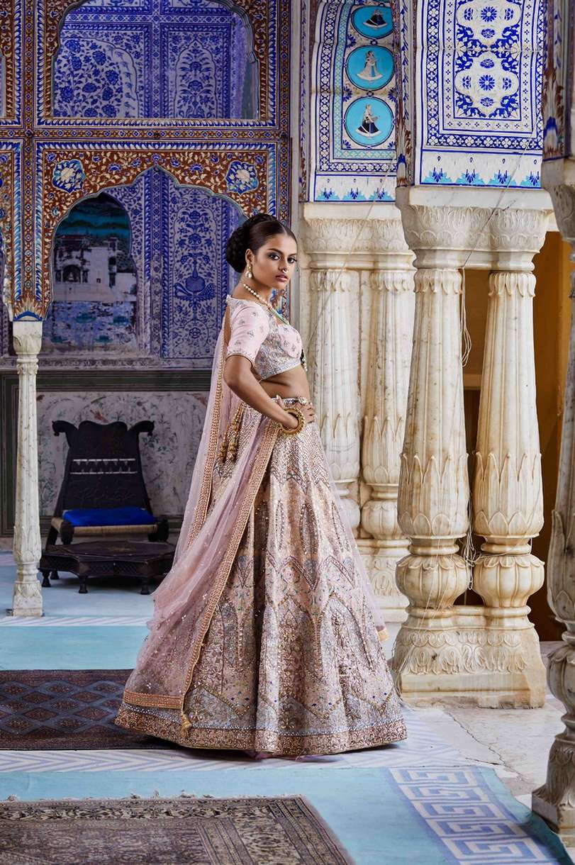 Blush Pink Raw Silk Bridal Lehenga Set