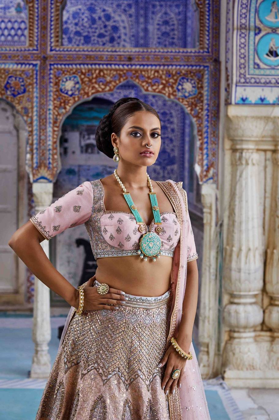 Blush Pink Raw Silk Bridal Lehenga Set