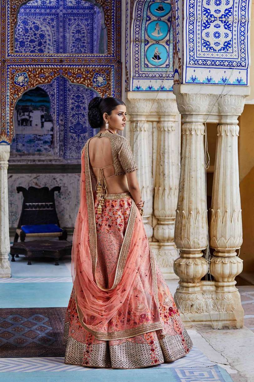 Peach Raw Silk Bridal Lehenga Set