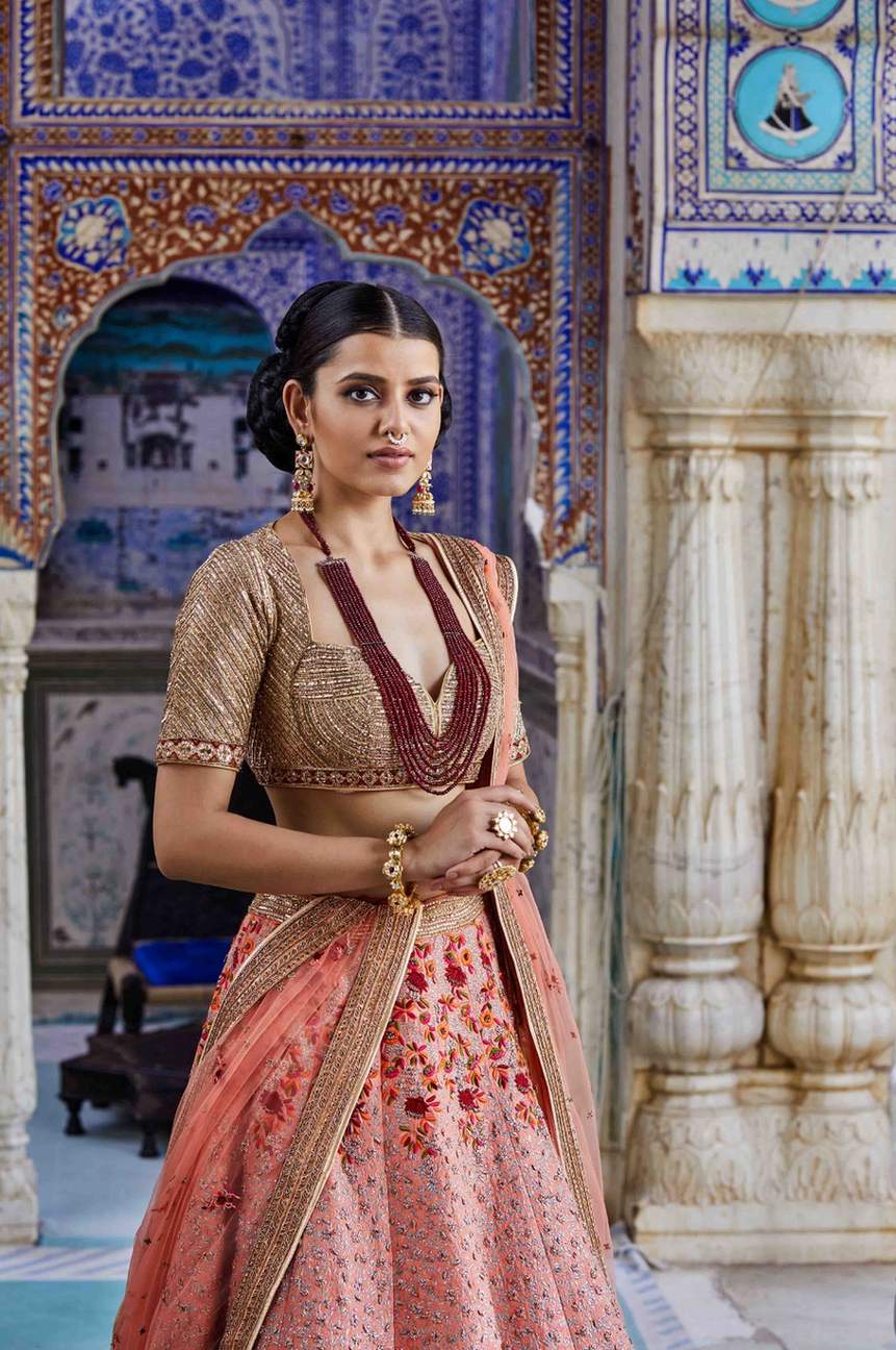 Peach Raw Silk Bridal Lehenga Set
