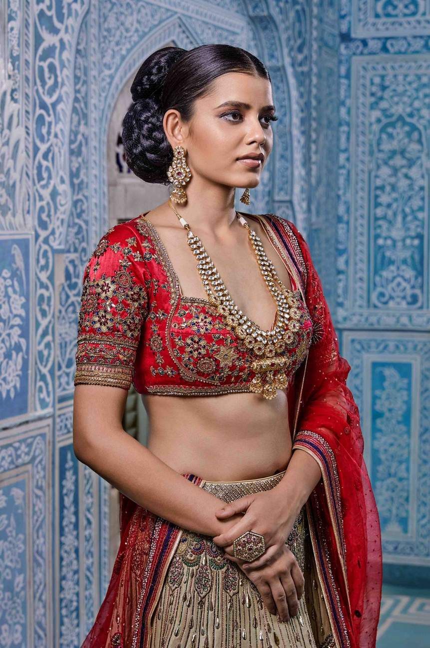 Off White Raw Silk Bridal Lehenga Set