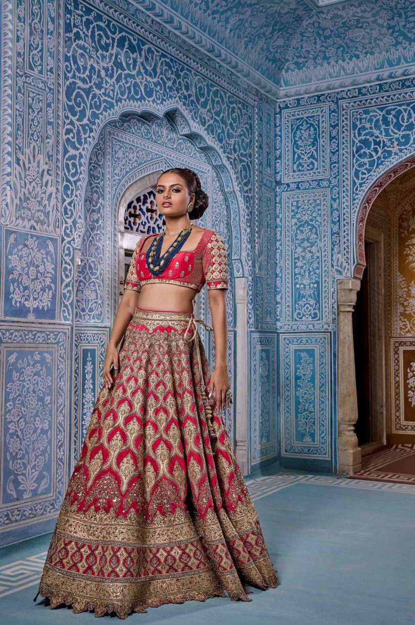 Pink Raw Silk Bridal Lehenga Set