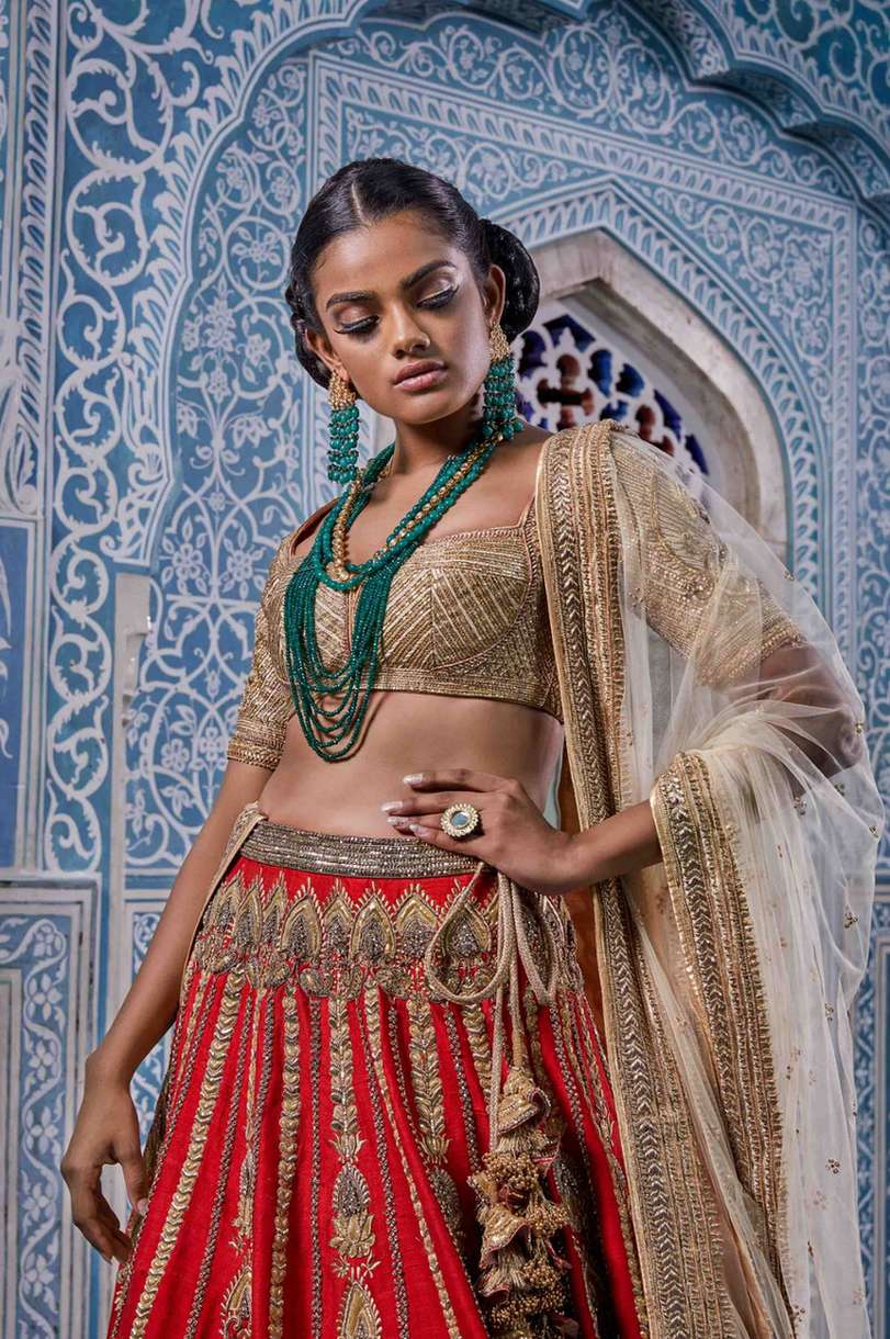 Red Raw Silk Bridal Lehenga Set