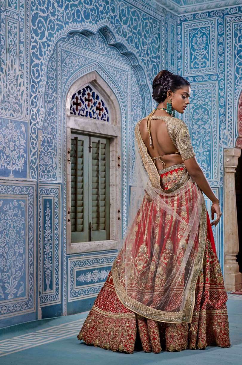 Red Raw Silk Bridal Lehenga Set