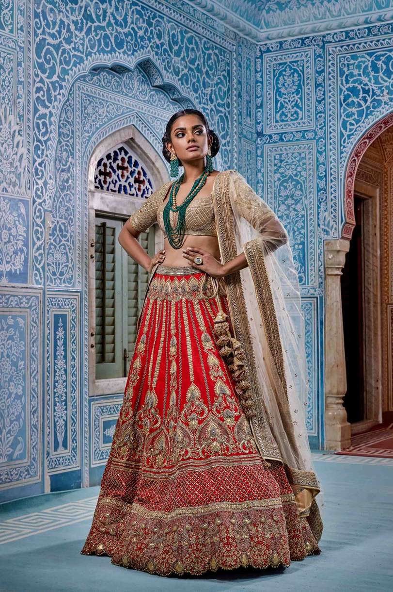 Red Raw Silk Bridal Lehenga Set