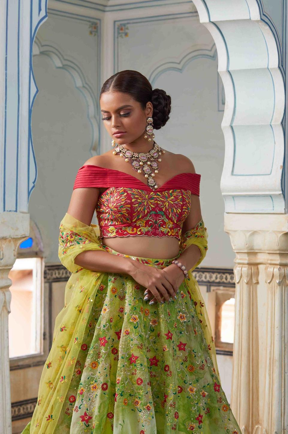 Lehenga Skirt With Contrast Blouse And Dupatta