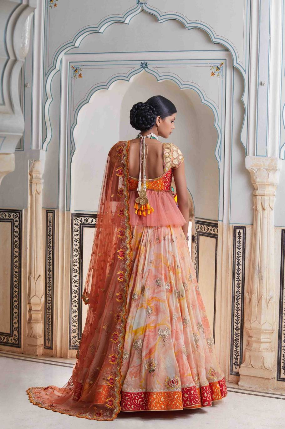 Lehenga Skirt With Contrast Blouse And Dupatta