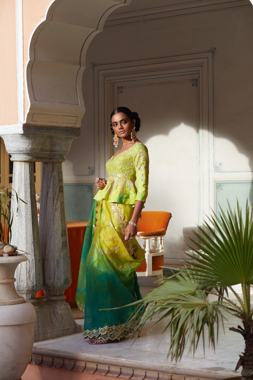 Marble Saree With Embroidered Cape Jacket