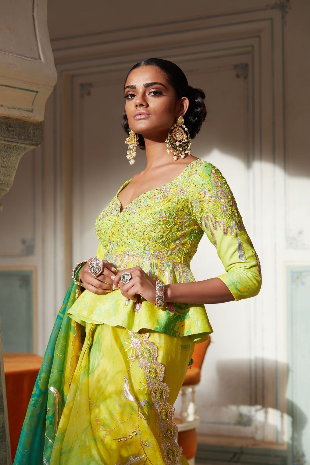 Marble Saree With Embroidered Cape Jacket