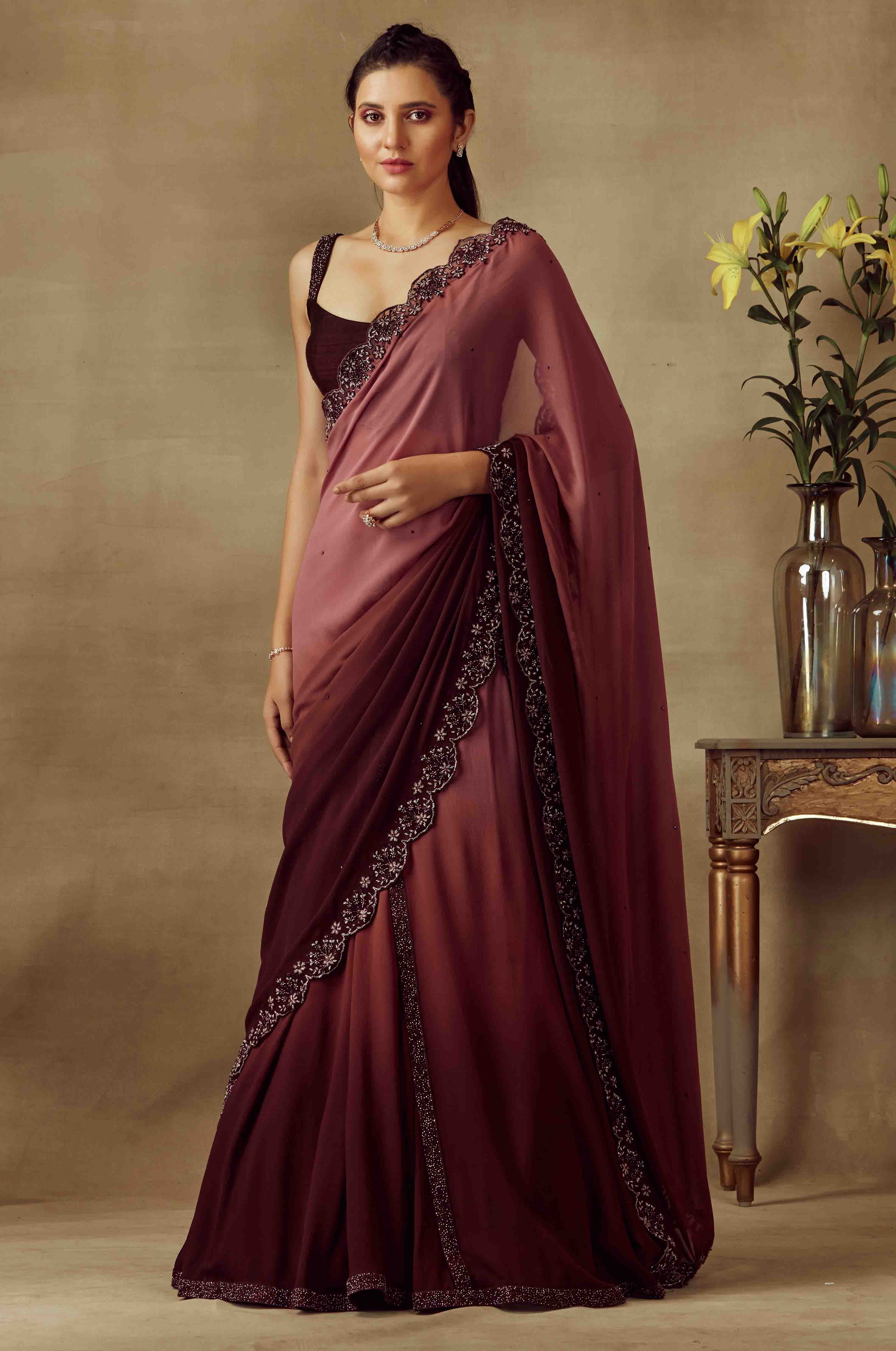 Saree Lehenga Set With Attached Dupatta