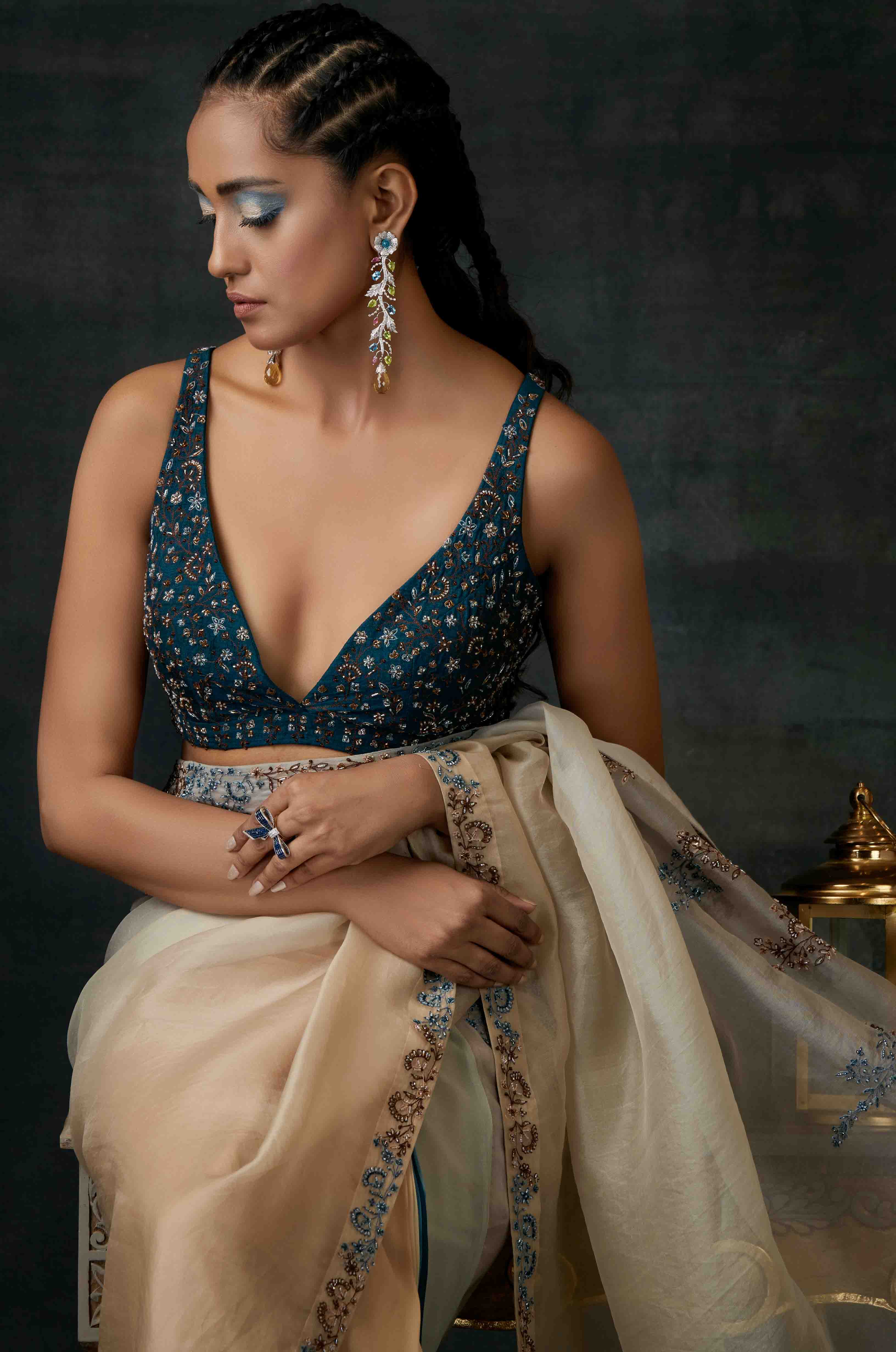 Ombre Embroidered Saree With Blouse