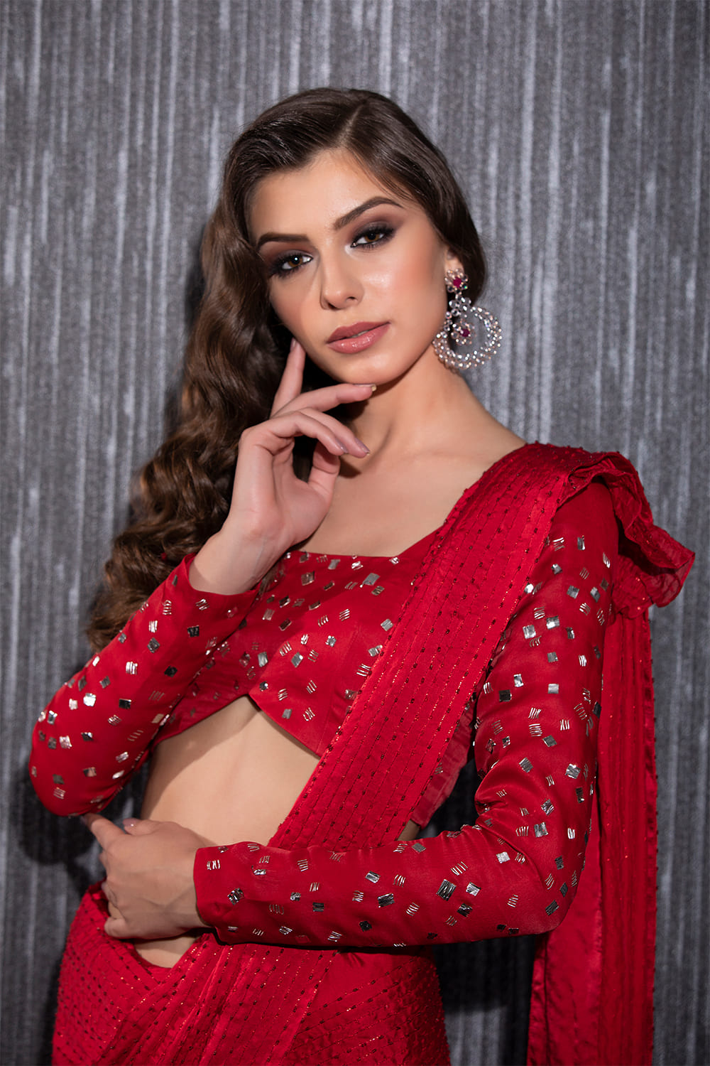 Red Silk Saree With Full Sleeves Blouse