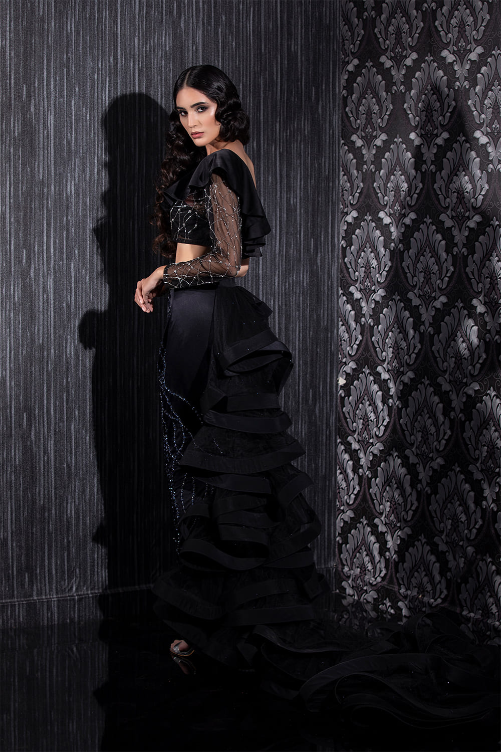 Black Net Indo-Western Gown