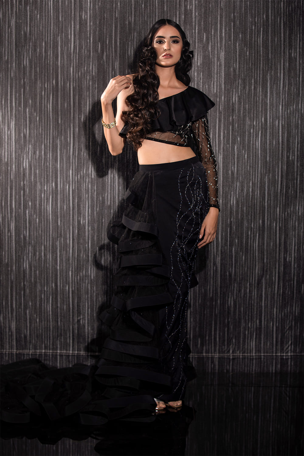 Black Net Indo-Western Gown
