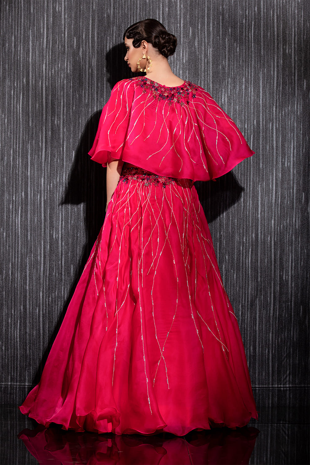 Pink Silk Organza Indo Western Lehenga Set