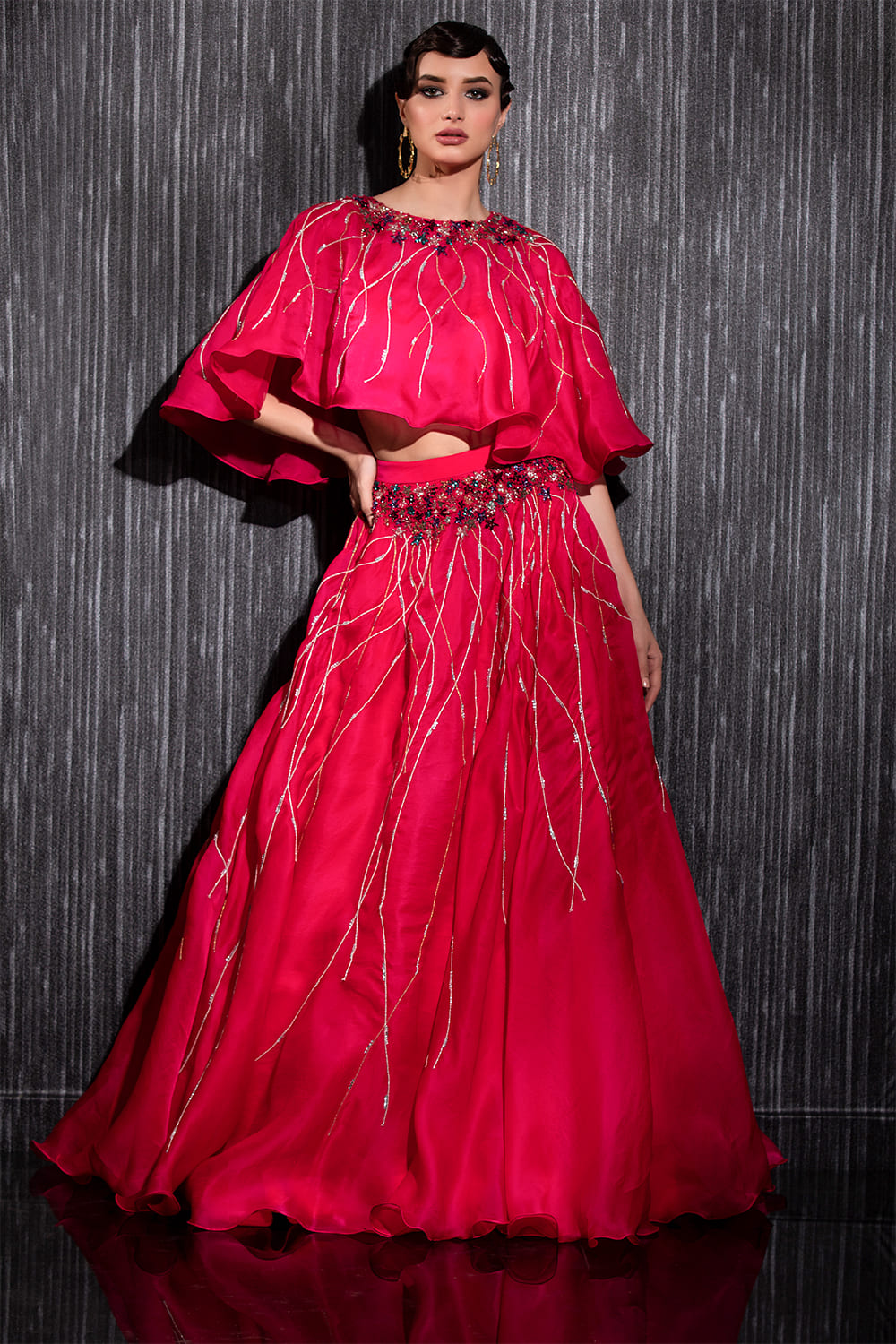 Pink Silk Organza Indo Western Lehenga Set