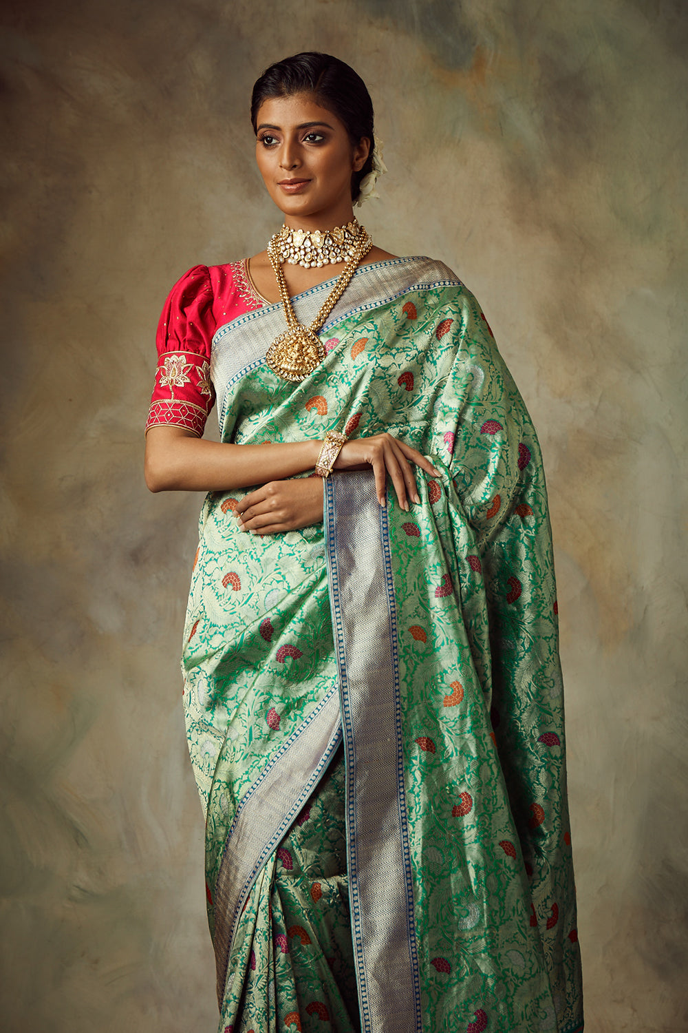 Teal Blue Saree With Unstitched Blouse