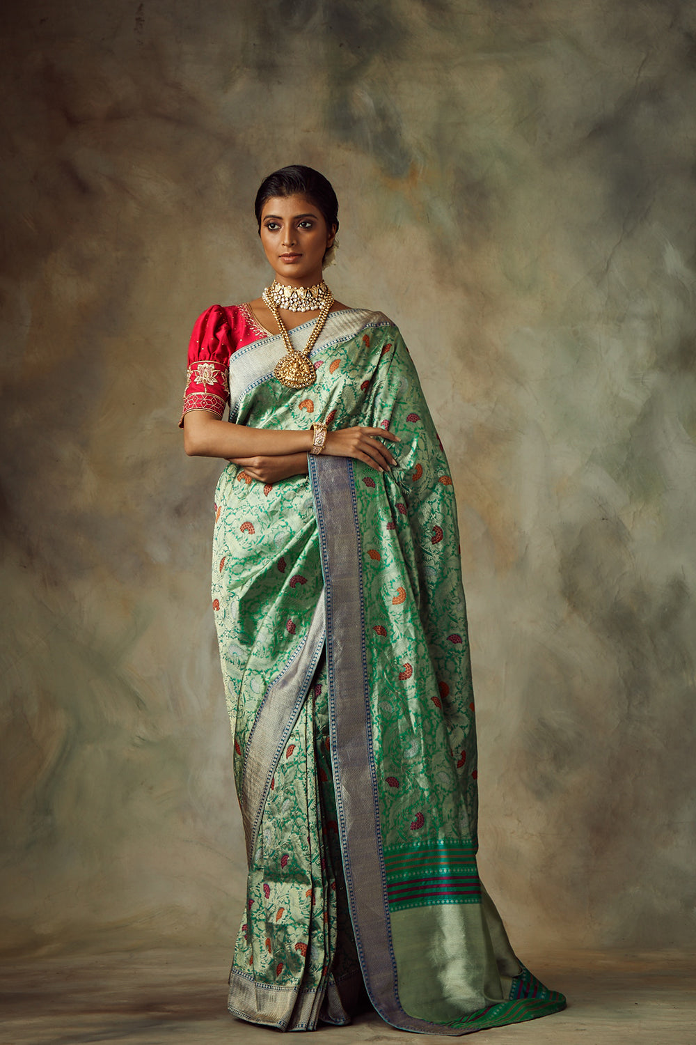 Teal Blue Saree With Unstitched Blouse