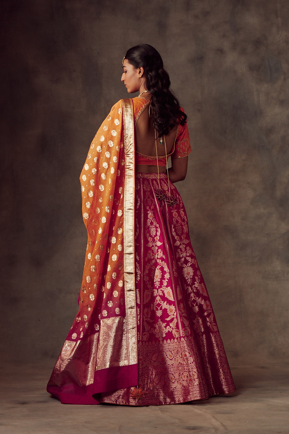 Magenta Lehenga With Dupatta And Blouse