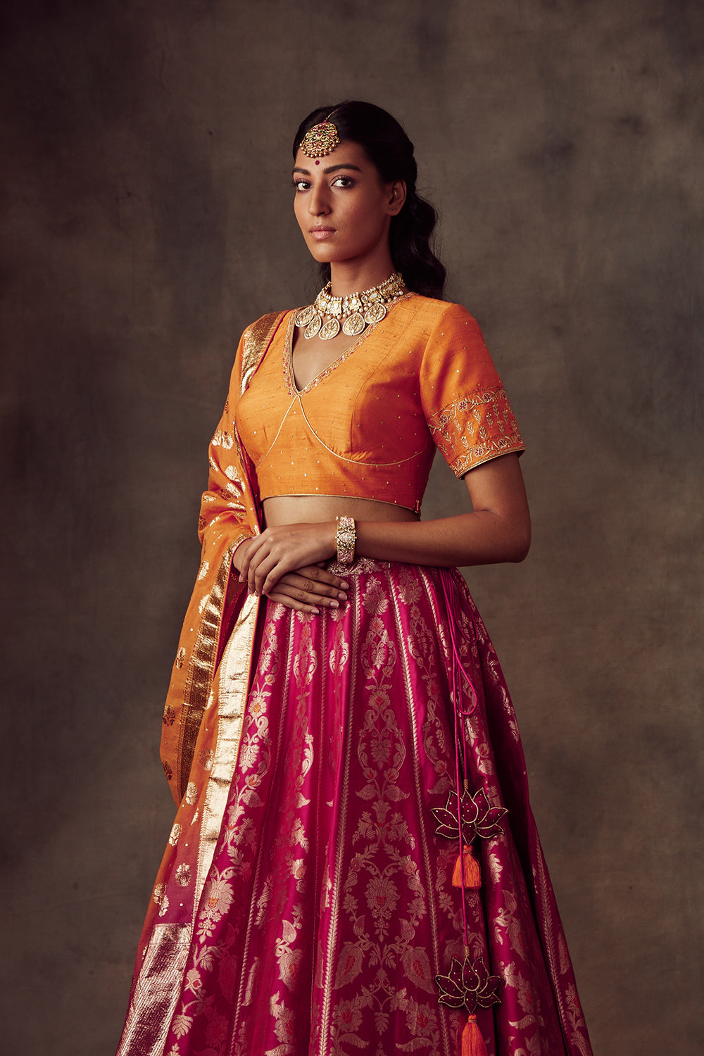 Magenta Lehenga With Dupatta And Blouse