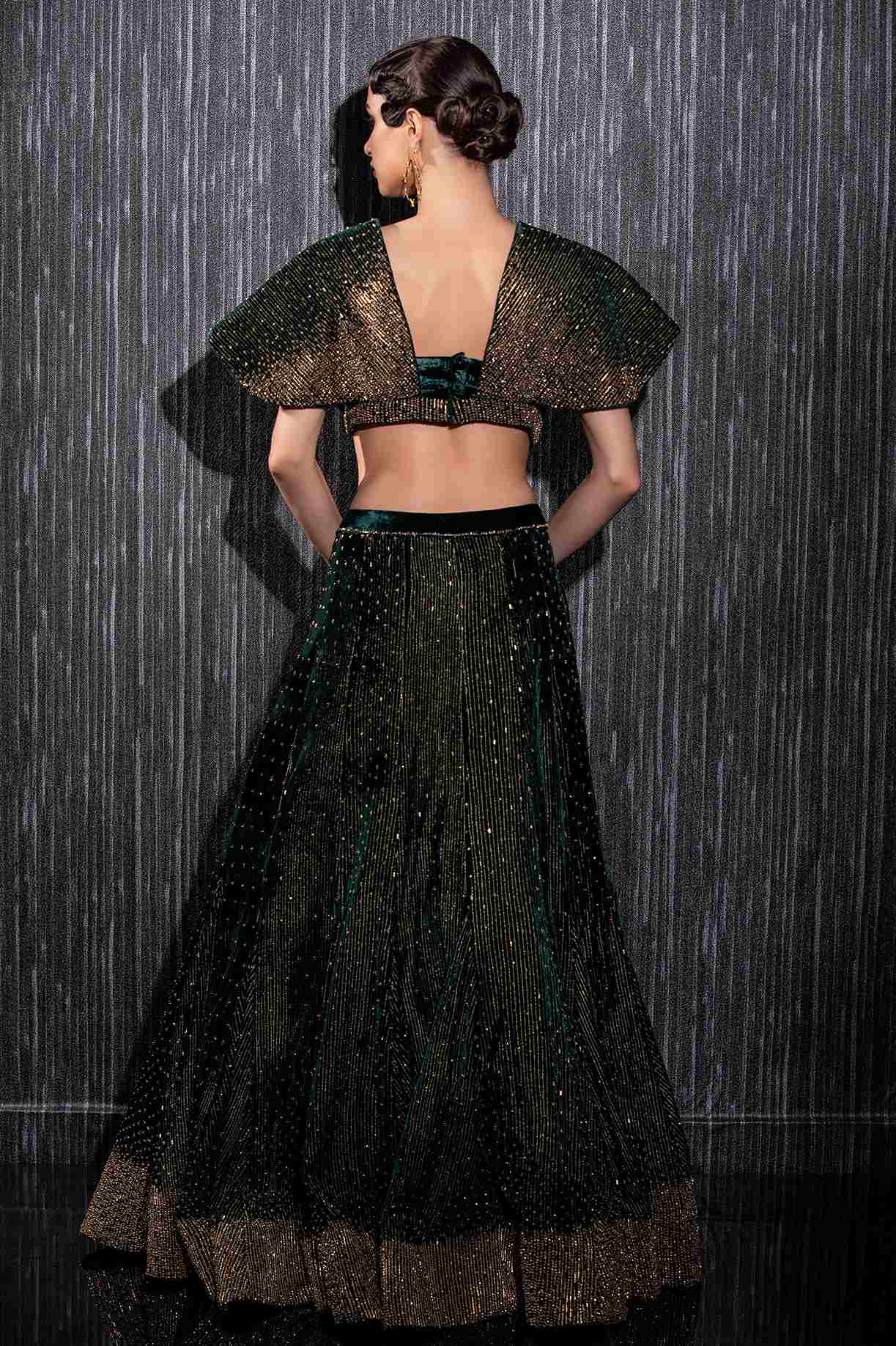 Silk Velvet Lehenga With Cage Sleeves