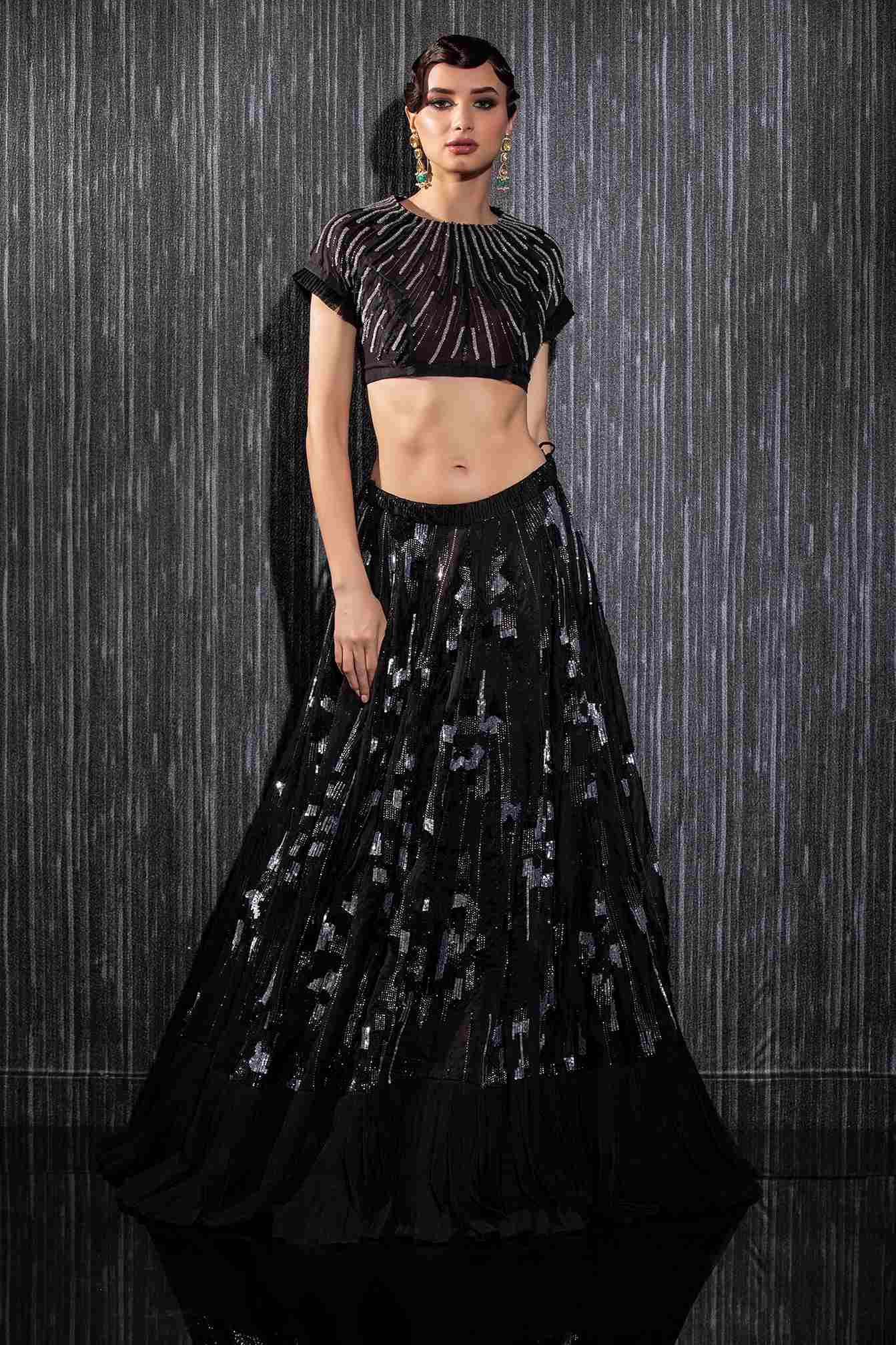 Midnight Blue Indo Western Lehenga