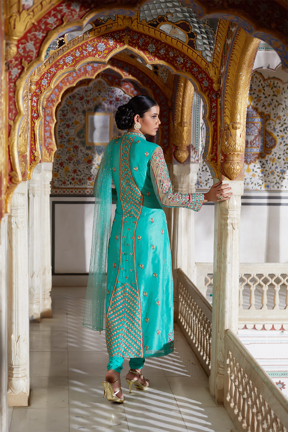 Blue Silk Organza Suit Set