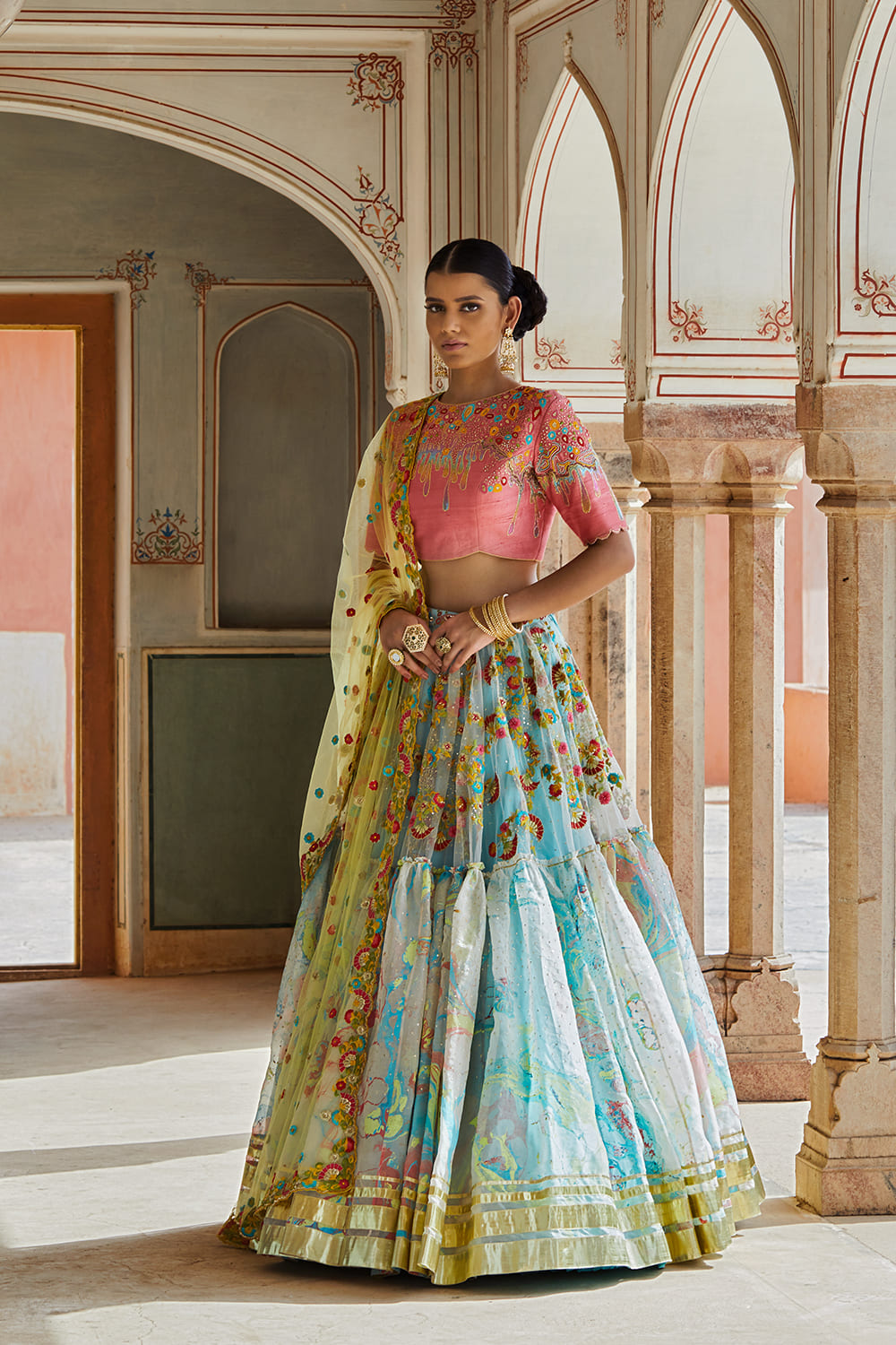 Silk Organza Handpainted Lehenga Set