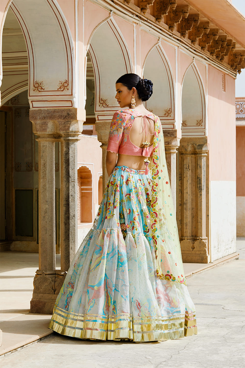Silk Organza Handpainted Lehenga Set