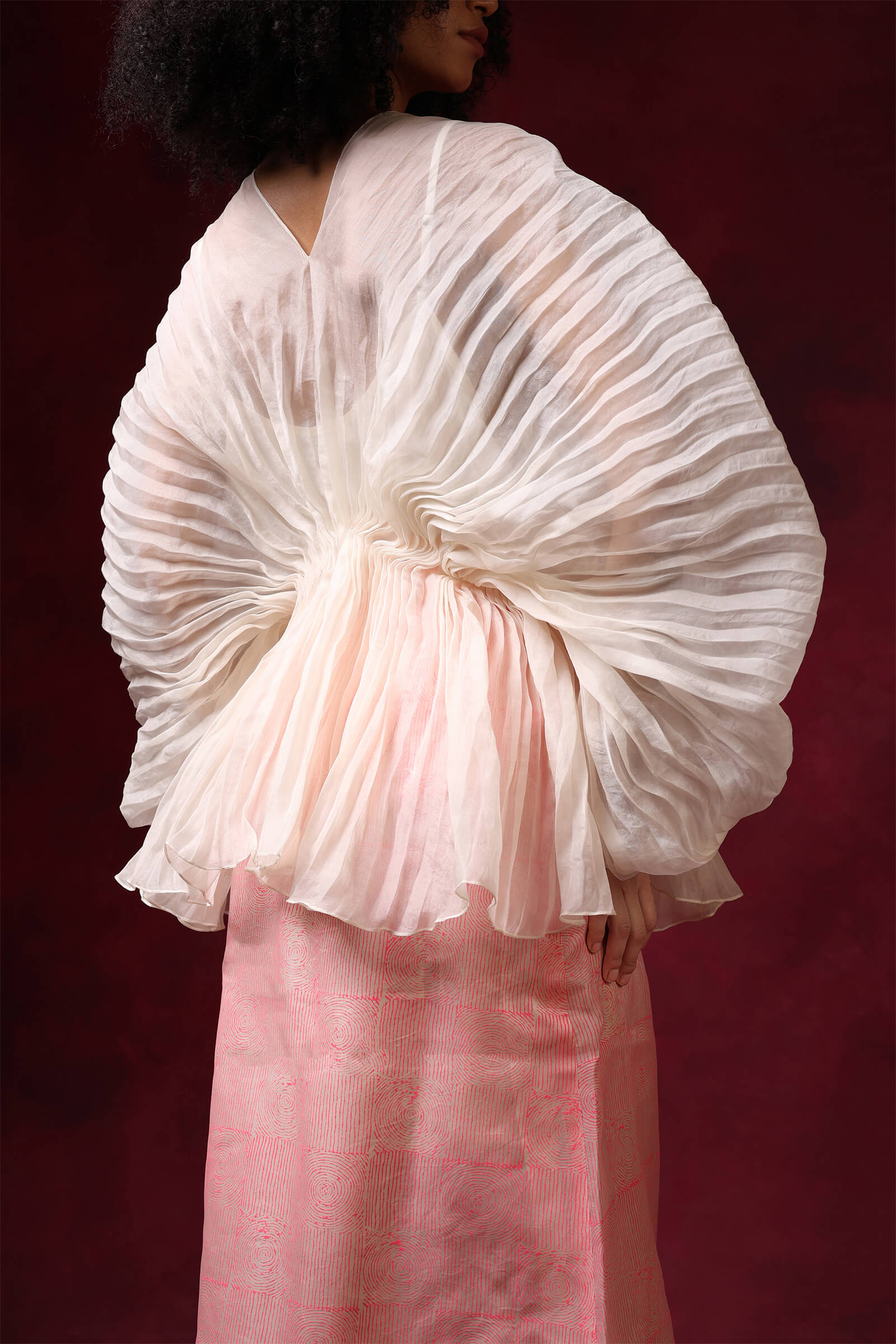 Ivory Silk Organza Pleated Top