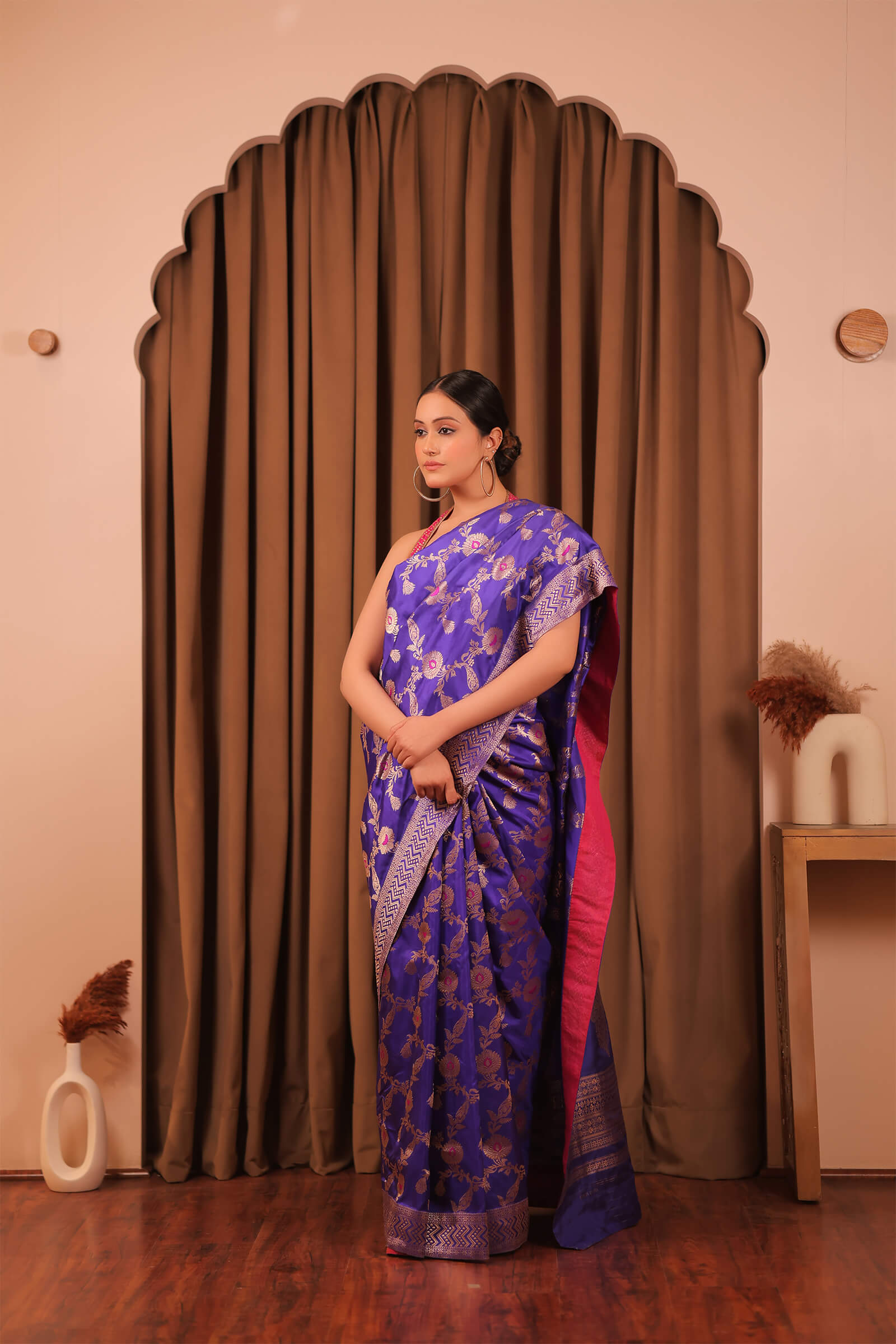 Purple Handloom Silk Katan Banarasi Jangla Kadwa Meena Saree