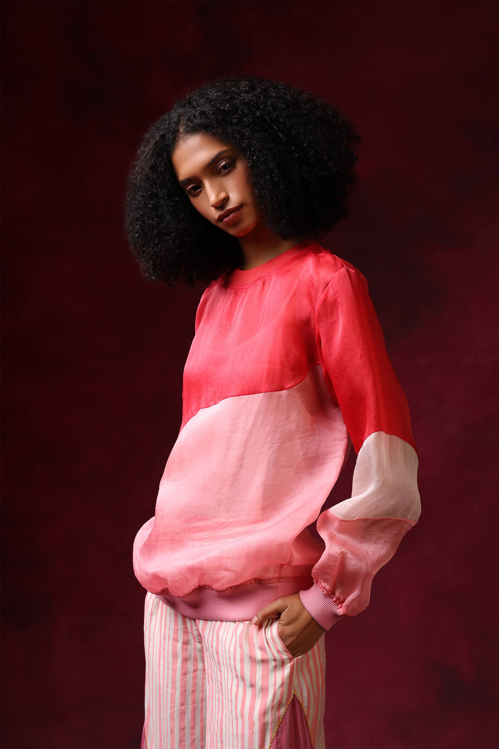 Pink Organza Ribbed Shirt