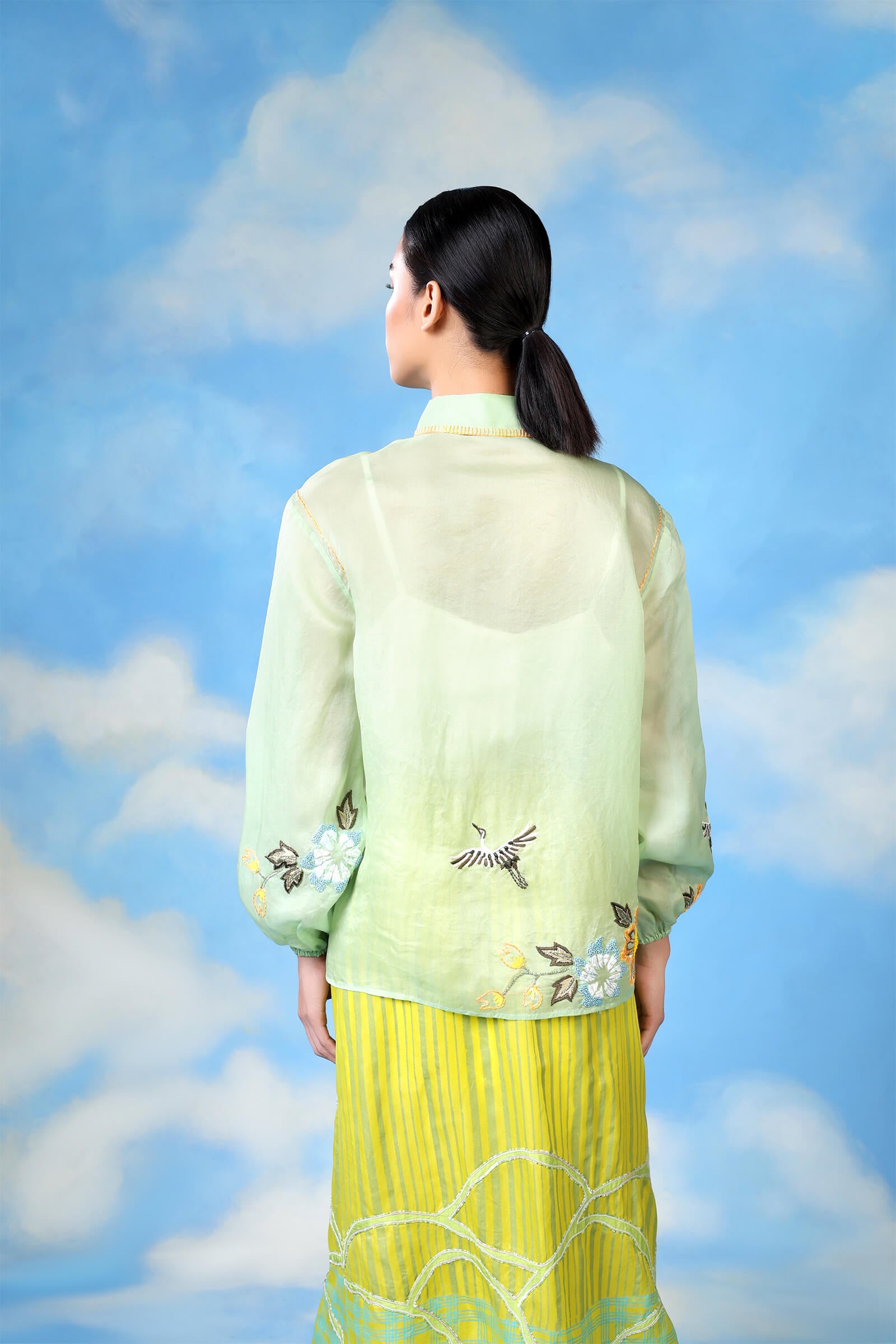 Green Organza Emb Shirt