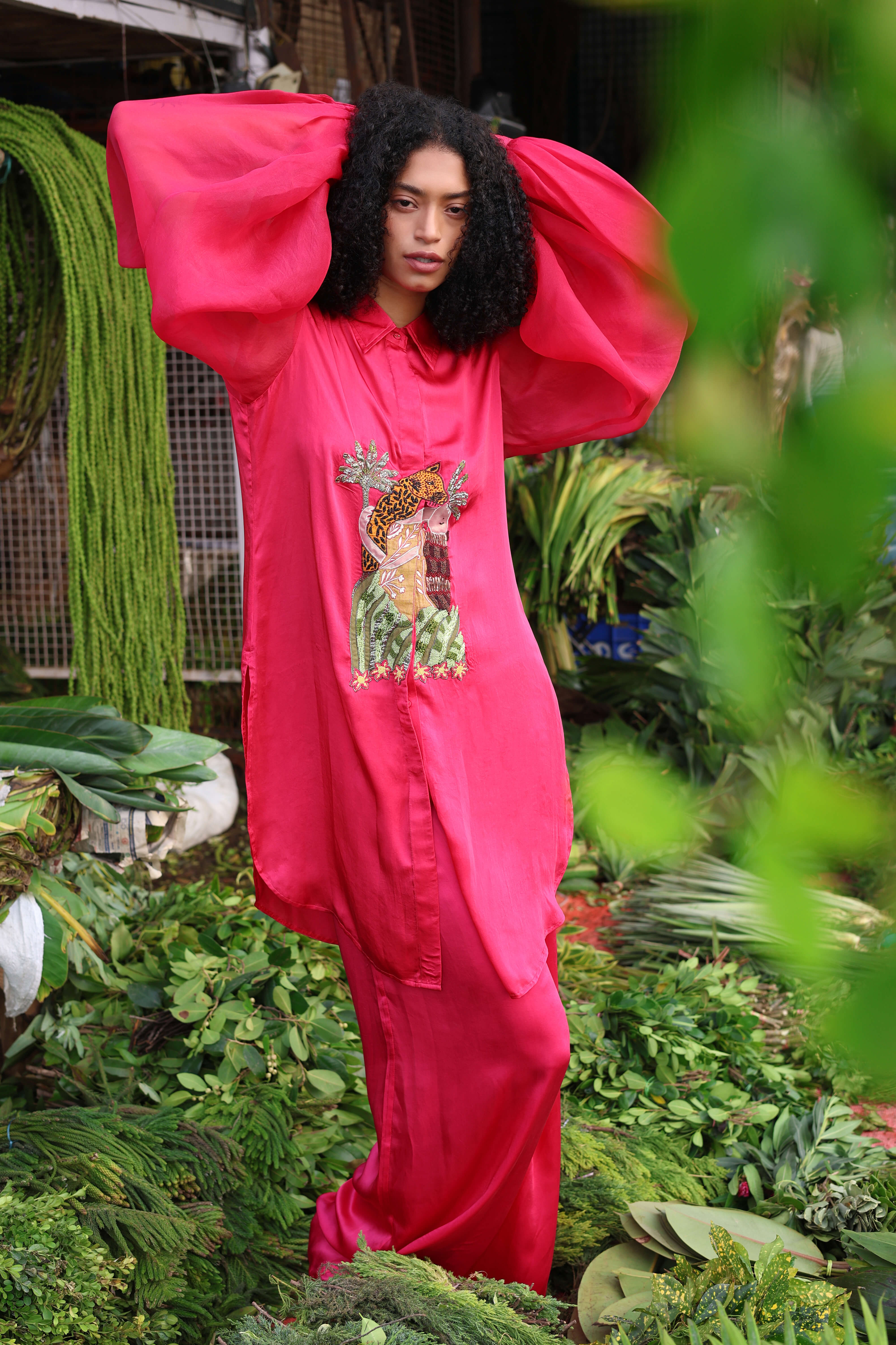 Pink Satin Co Ord With Satin Sleeves