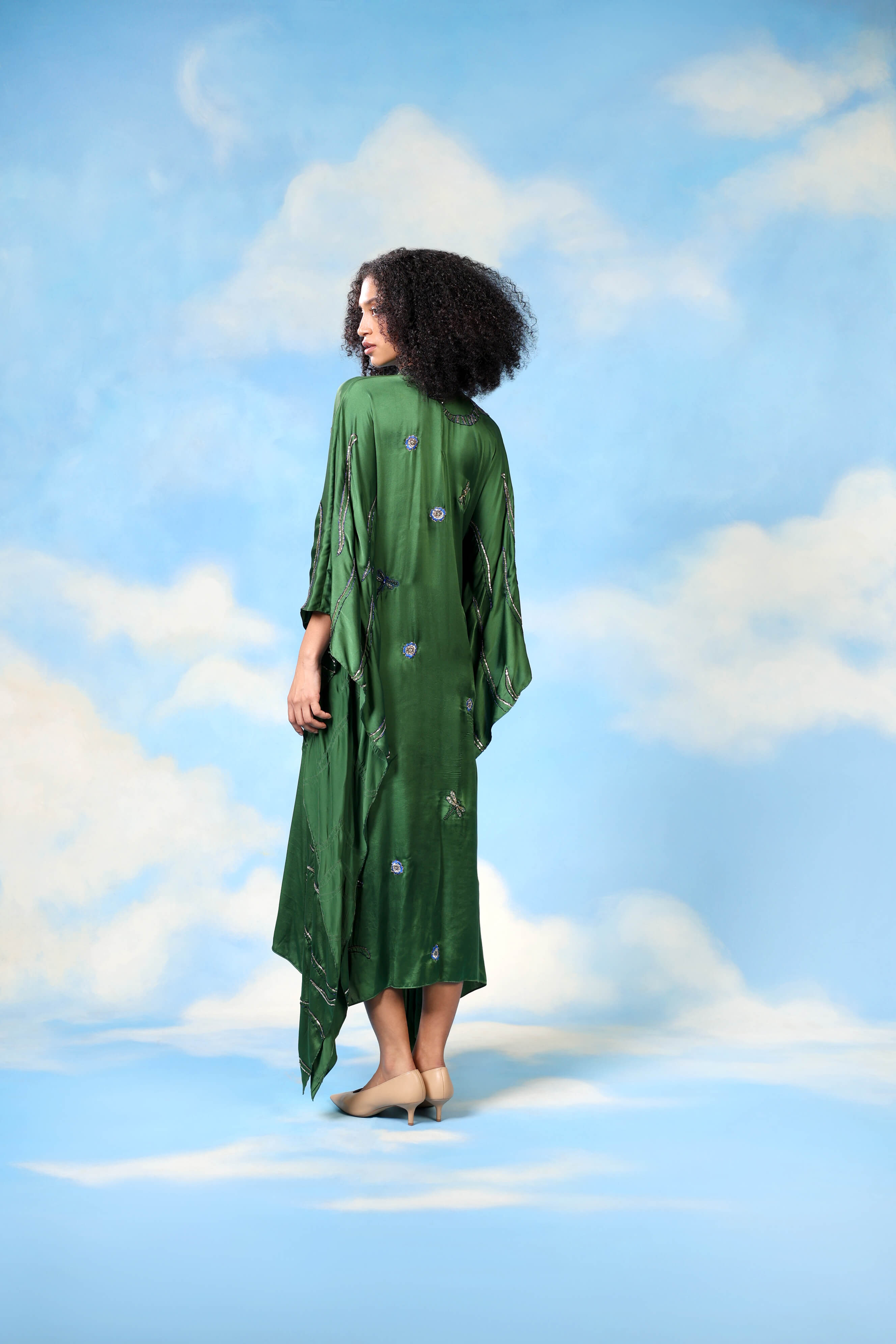 Green Satin Kaftan Dress