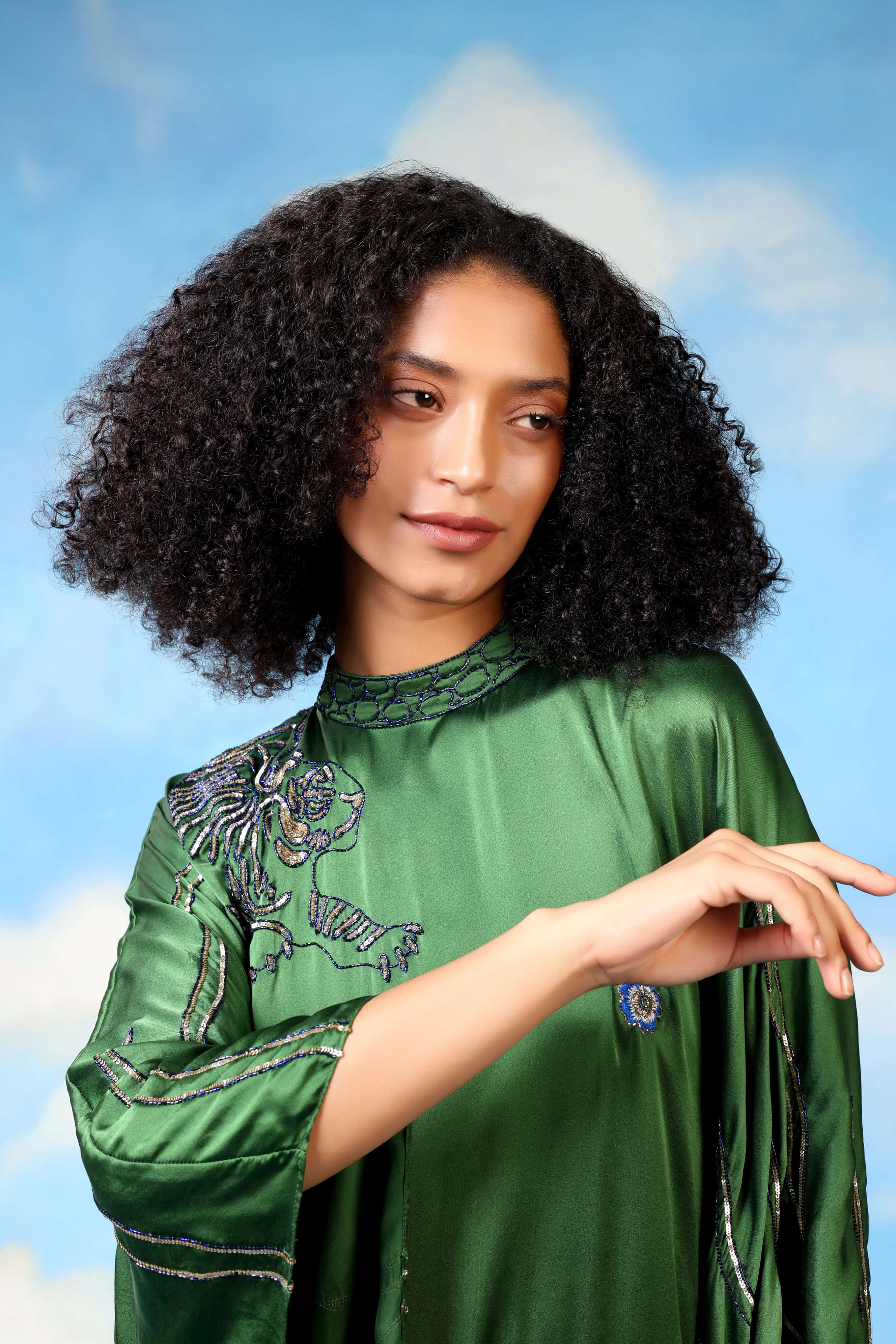 Green Satin Kaftan Dress