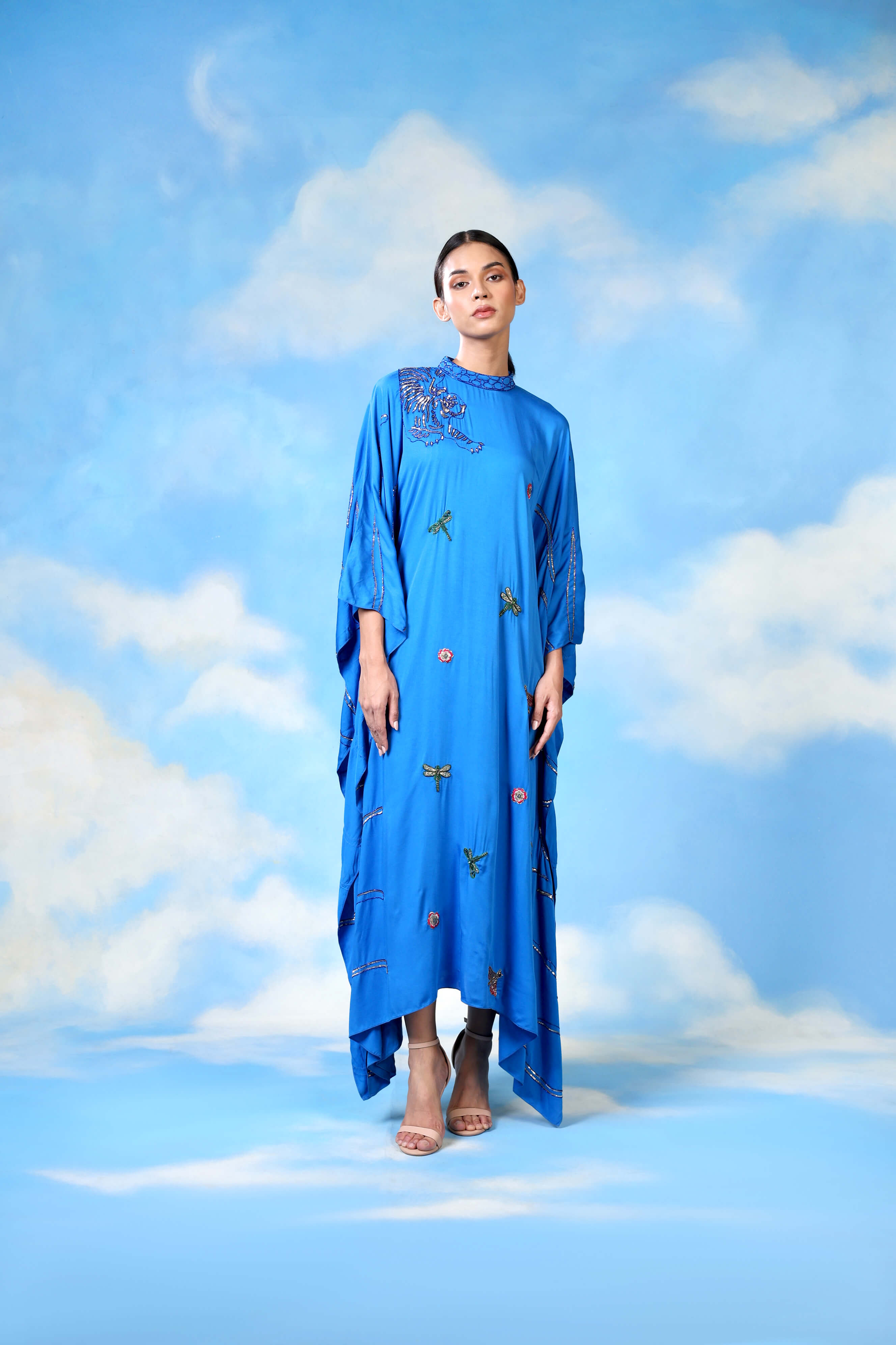 Blue Satin Kaftan Dress