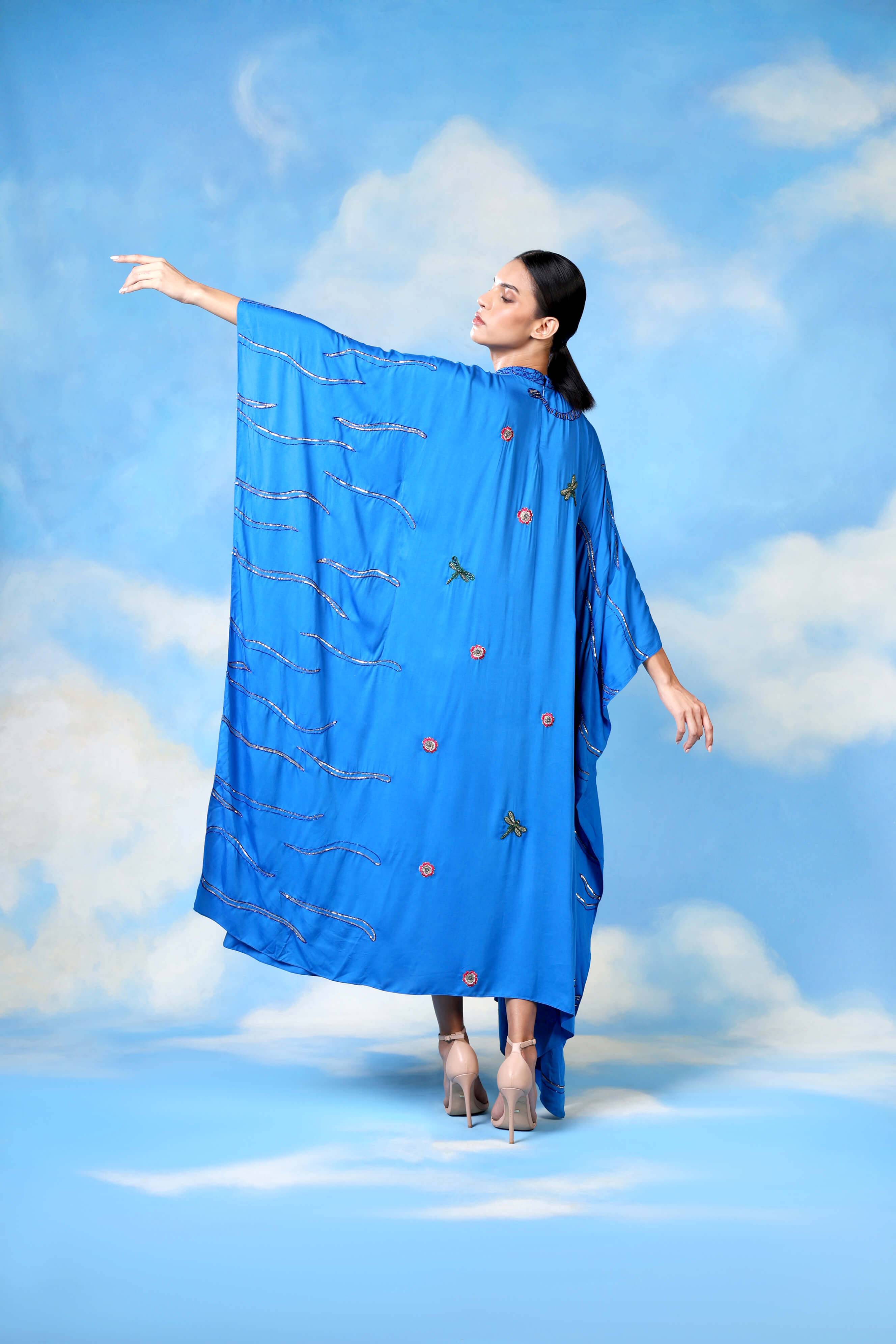 Blue Satin Kaftan Dress